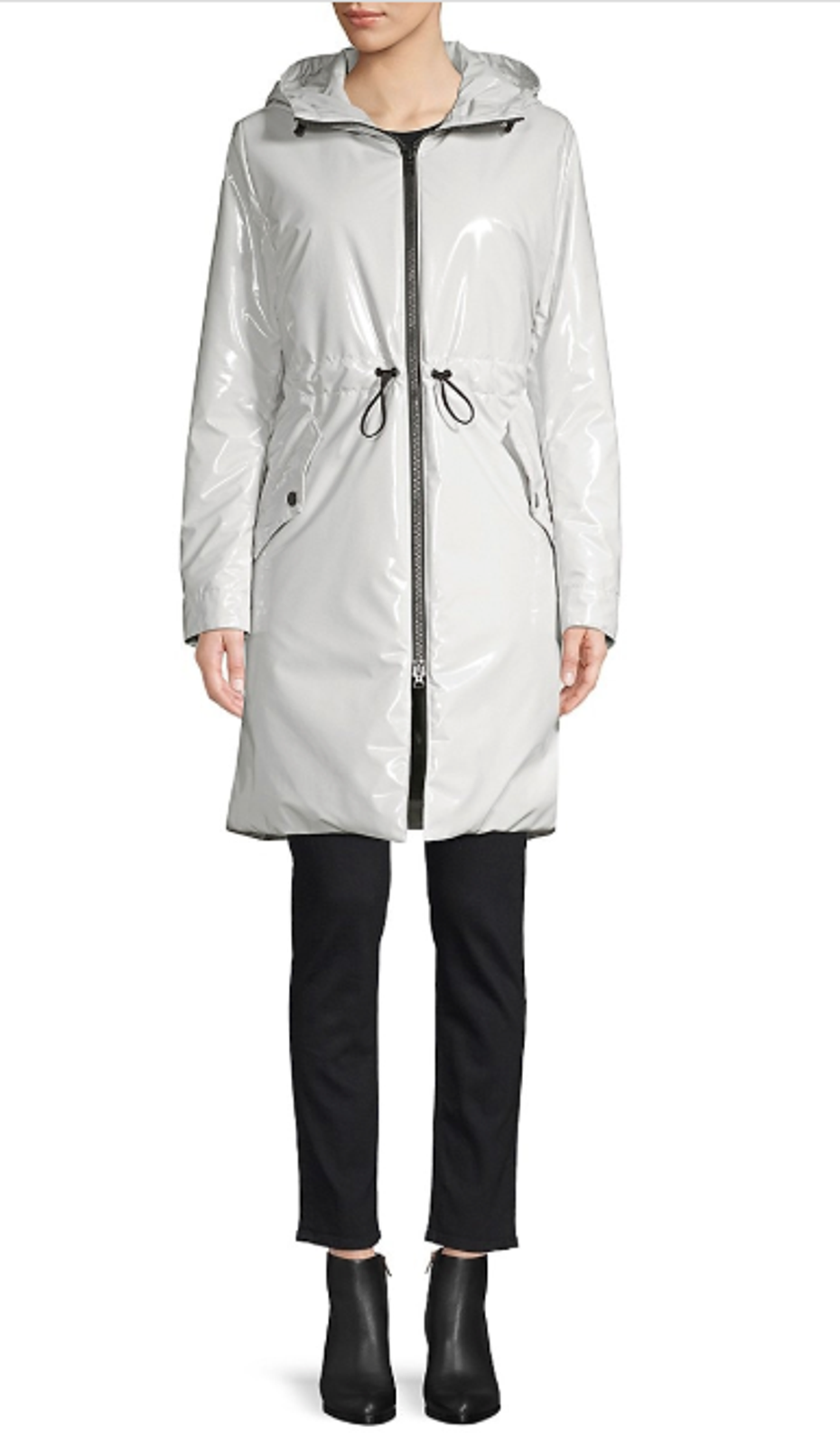 Nwt Jane Post Light Grey Padded Patent Rain Slicker Parka Coat Raincoat Jacket S — image 2 of 8